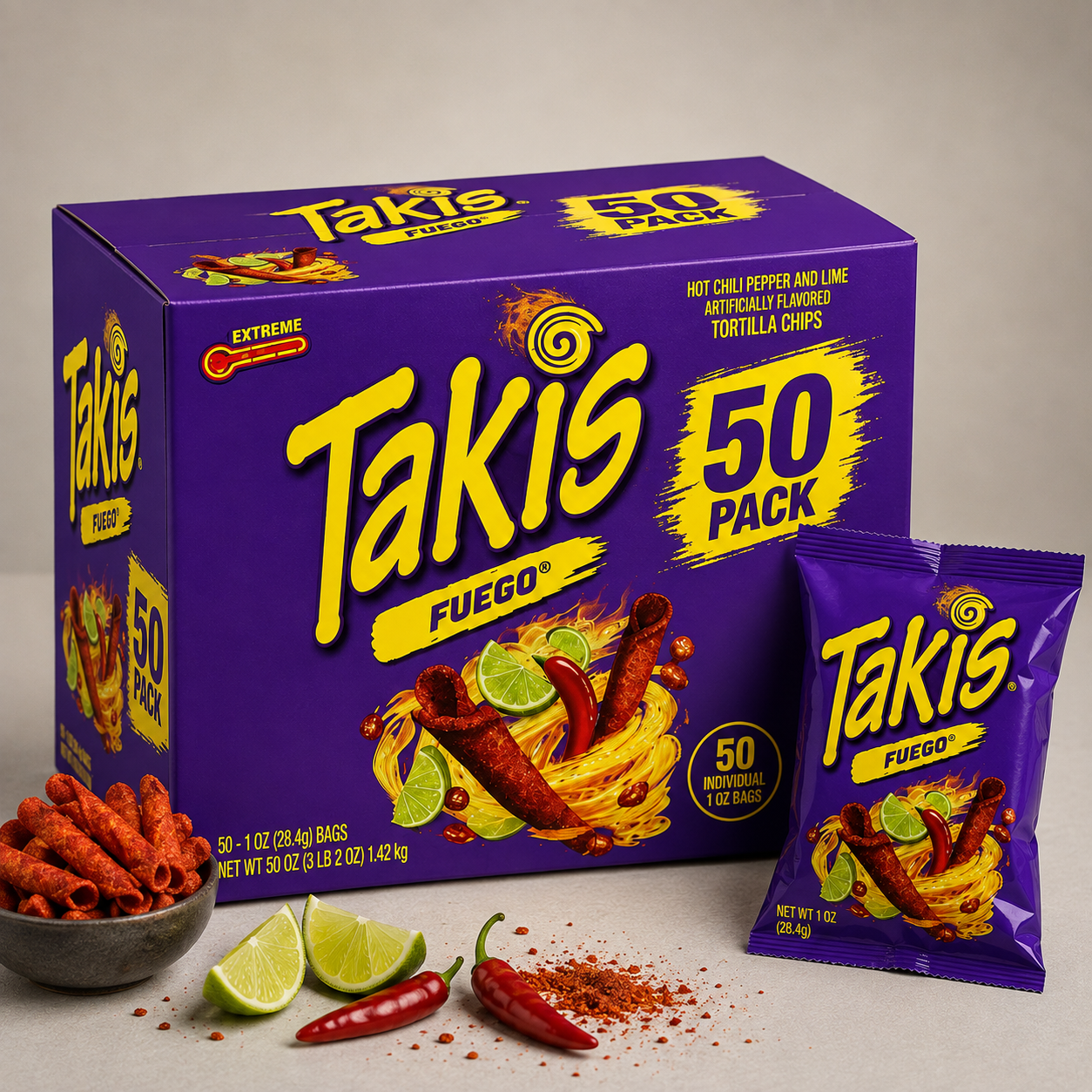 Takis Fuego Hot Chili Pepper & Lime Tortilla Chips 1 oz (28.4g)