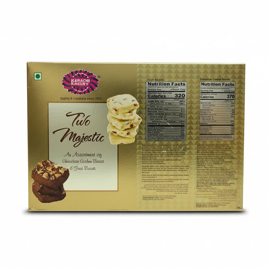 Assorted Indian cookies featuring chocolate cashew and classic fruit biscuits Karachi Bakery.
