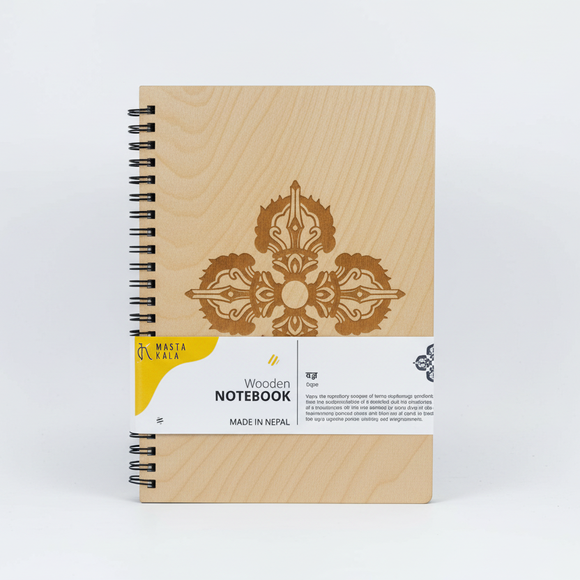 Handcrafted Vajra Engraved Wooden Cover Journal Nepal
