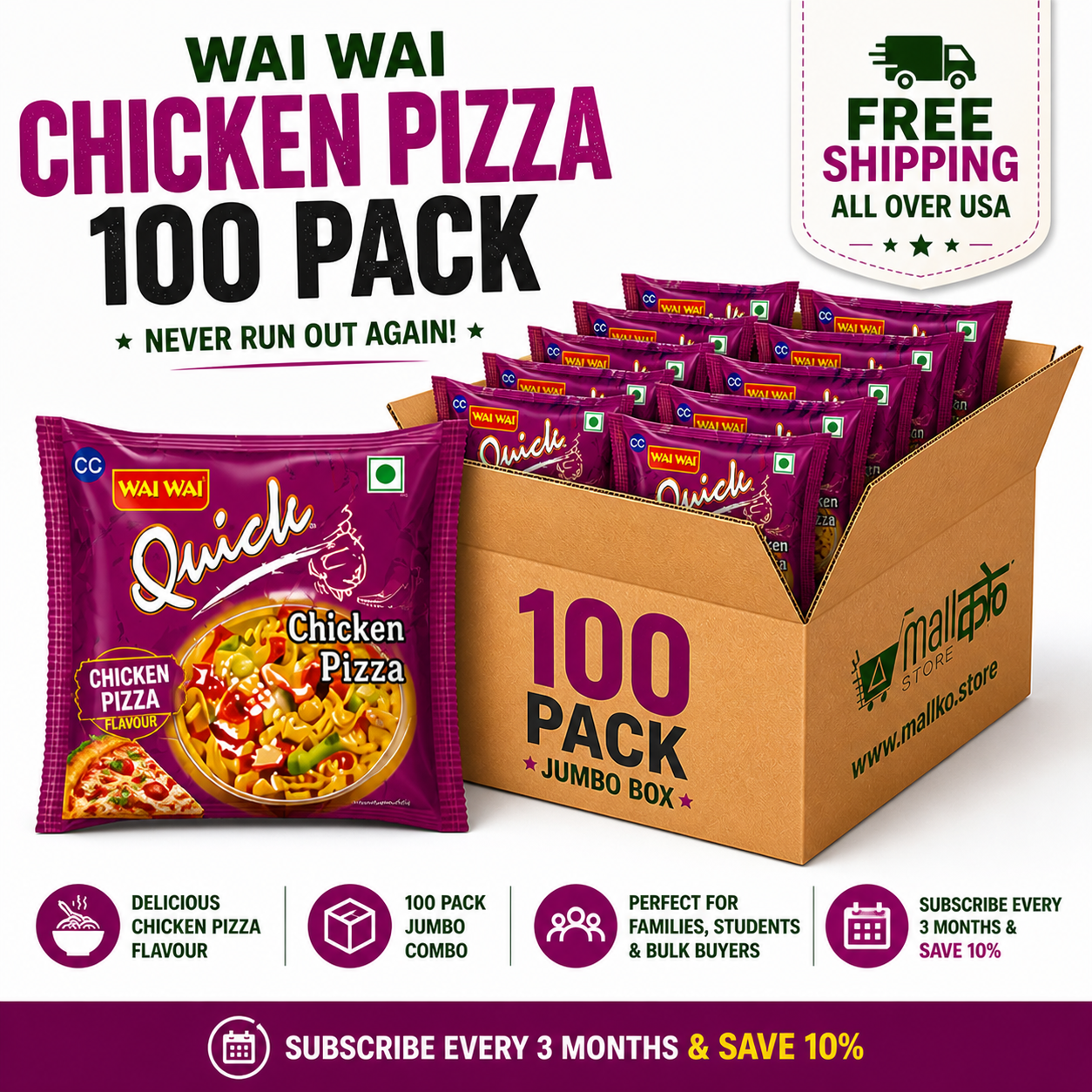 Wai Wai 100-Pack Jumbo Combo | Authentic Nepali Instant Noodles