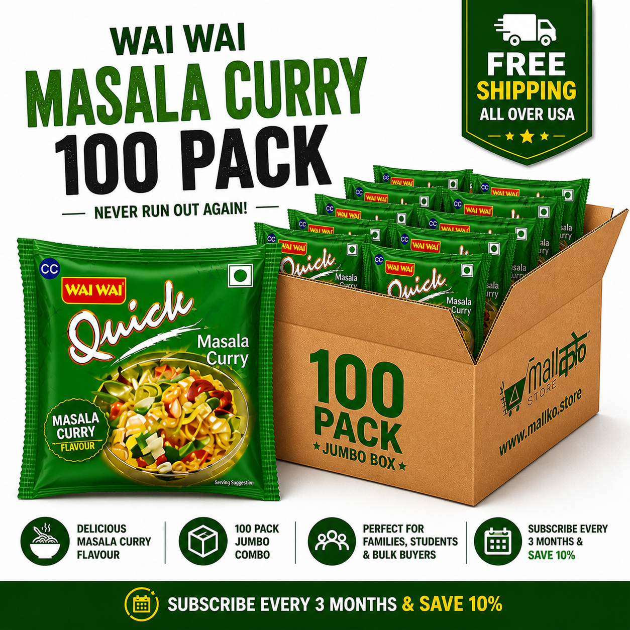 Wai Wai 100-Pack Jumbo Combo | Authentic Nepali Instant Noodles