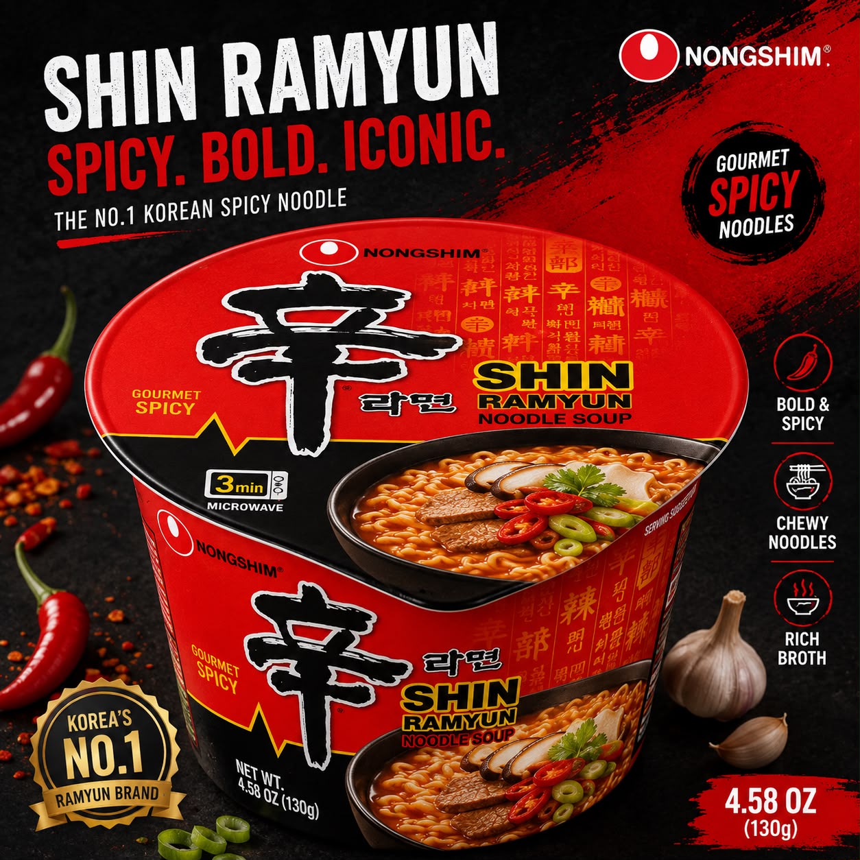 Nongshim Shin Ramyun Bowl Noodle 3.03 oz (86g)