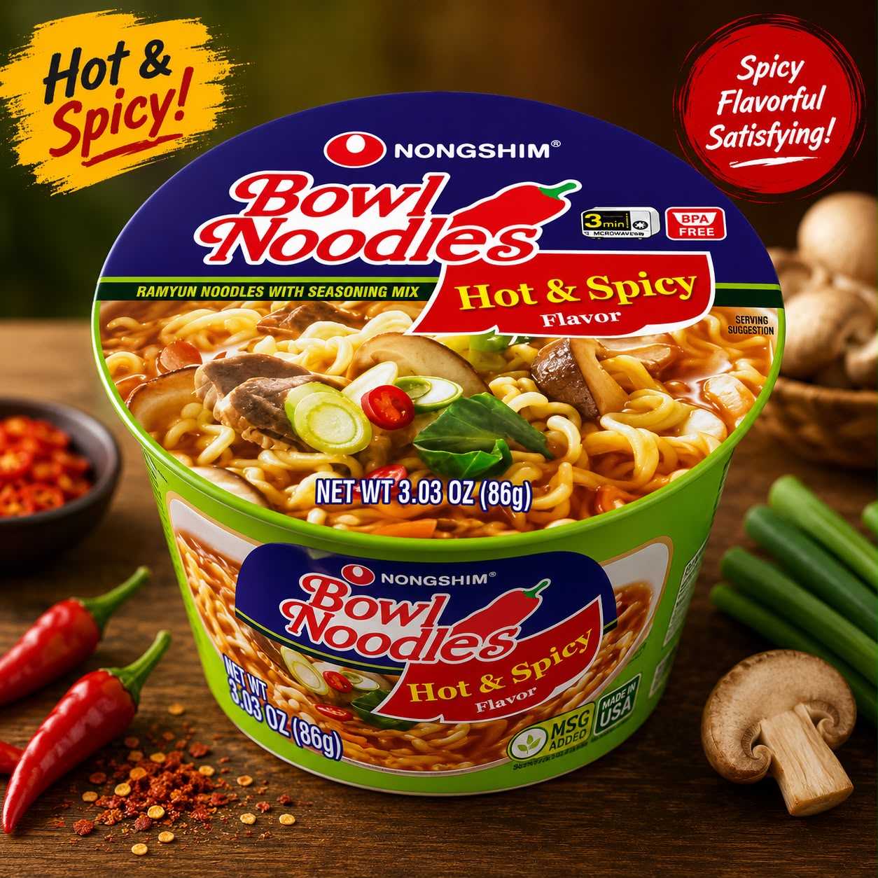 Nongshim Hot & Spicy Bowl Noodle 3.03 oz (86g)