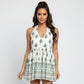 White & Green Diamond Print Halter Tunic Top