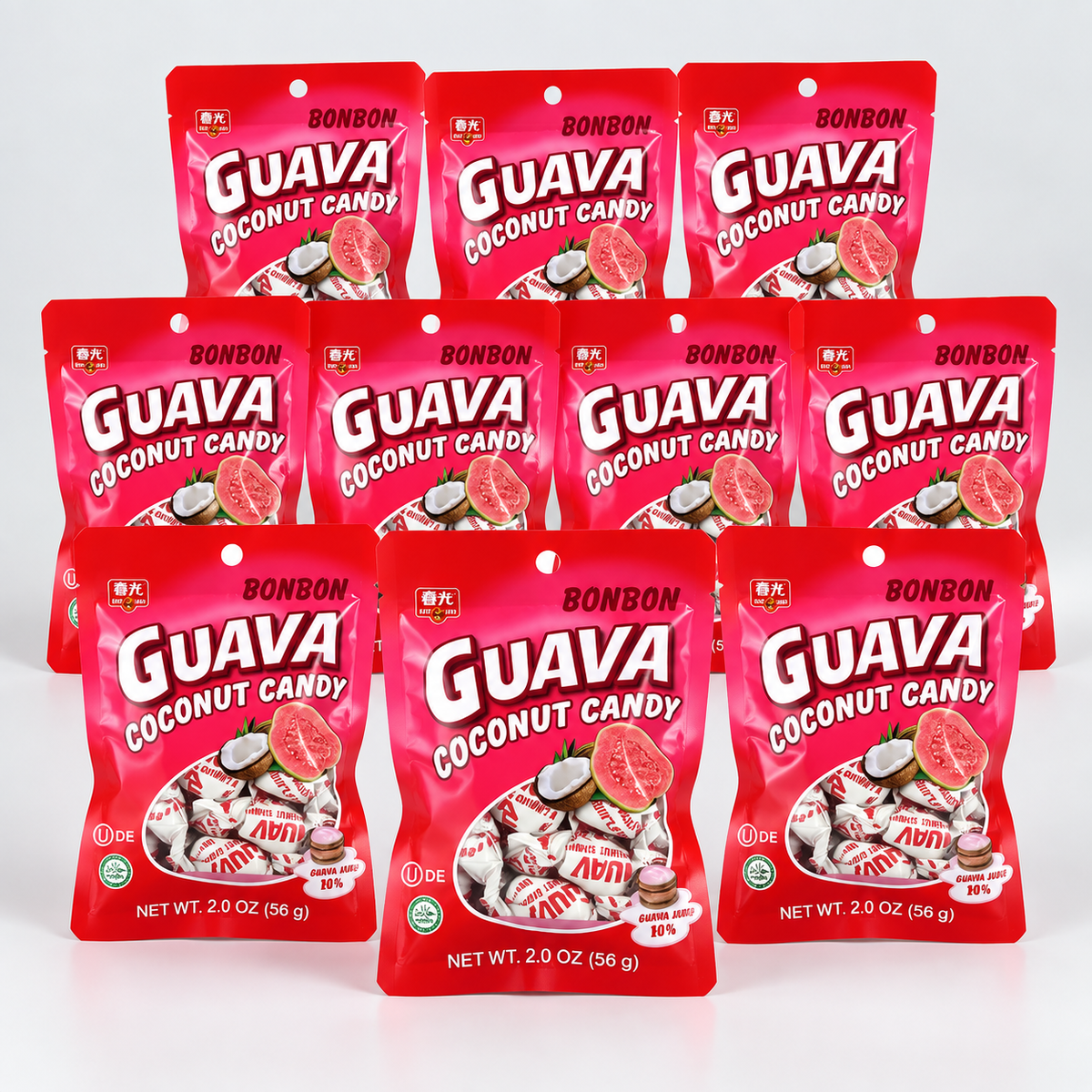 Chun Guang Bonbon Guava Coconut Candy 10 pack bundle with 56g bags