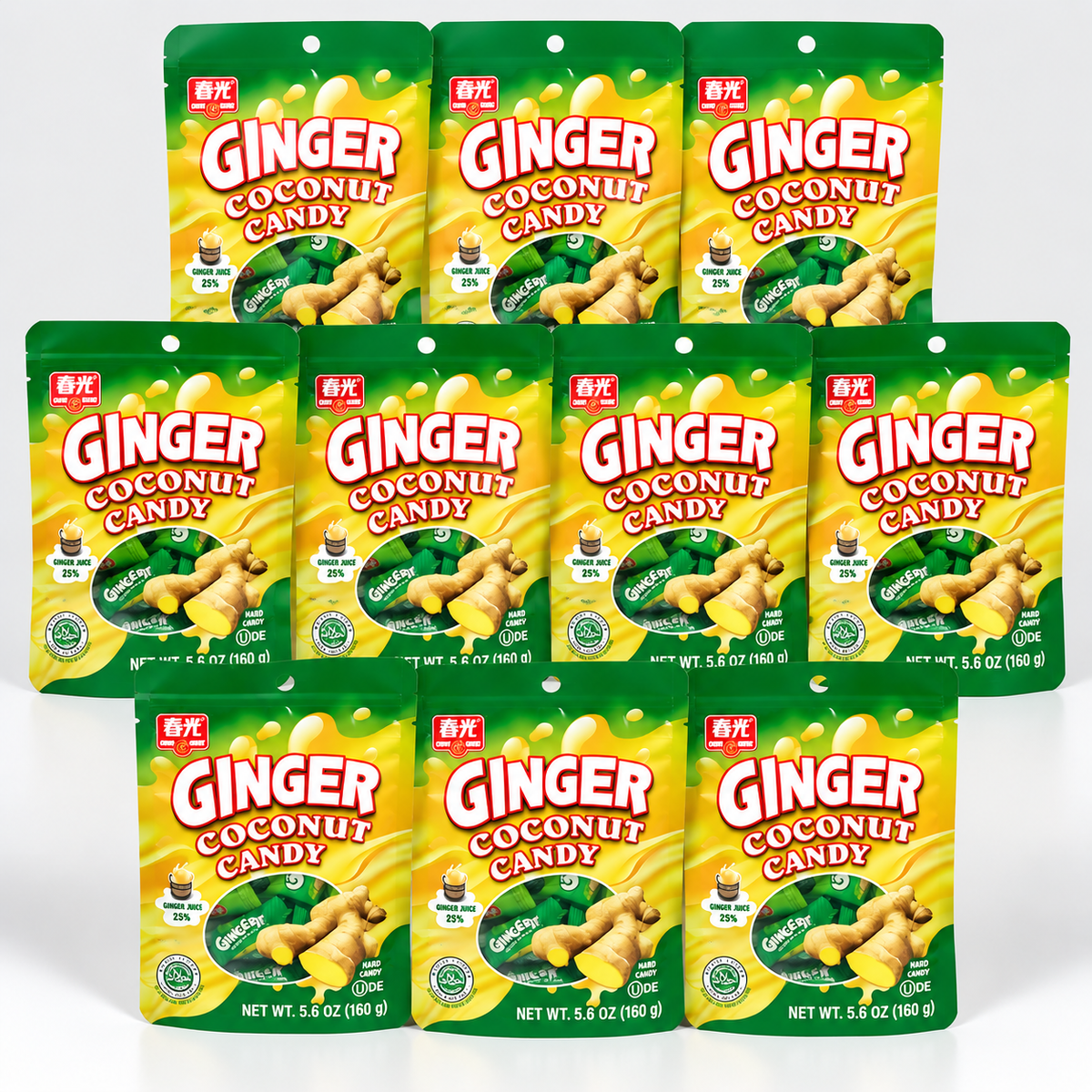Chun Guang Ginger Coconut Candy Bonbons 10 pack bundle with 160g bags