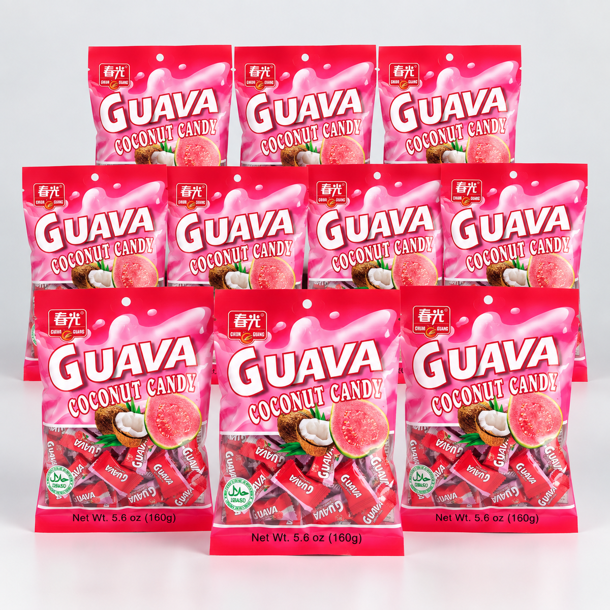 Chun Guang Guava Coconut Candy 10 pack bundle with 160g individual bags
