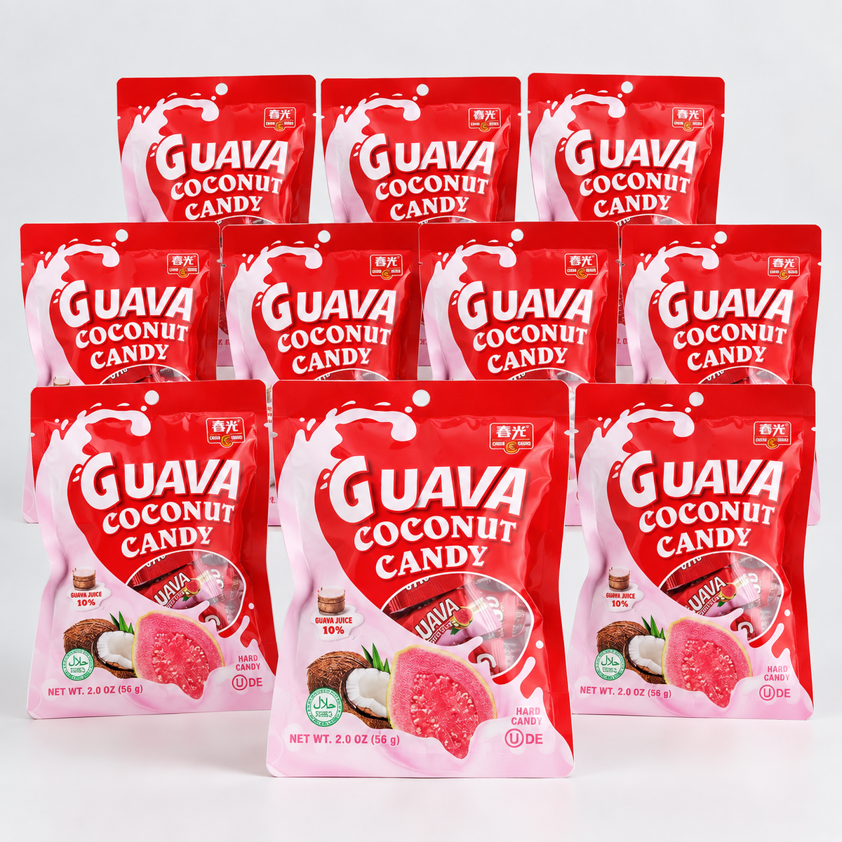 Chun Guang Guava Coconut Candy 10 pack bundle with 56g individual bags