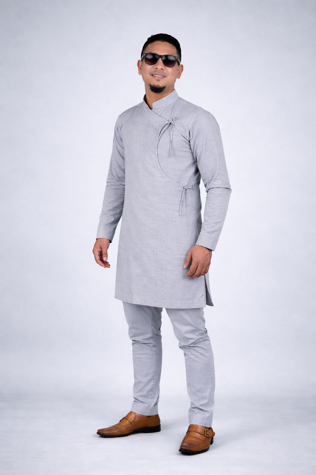 Grey Nepali Daura Suruwal mens traditional dress in USA Nepali clothing Mallko