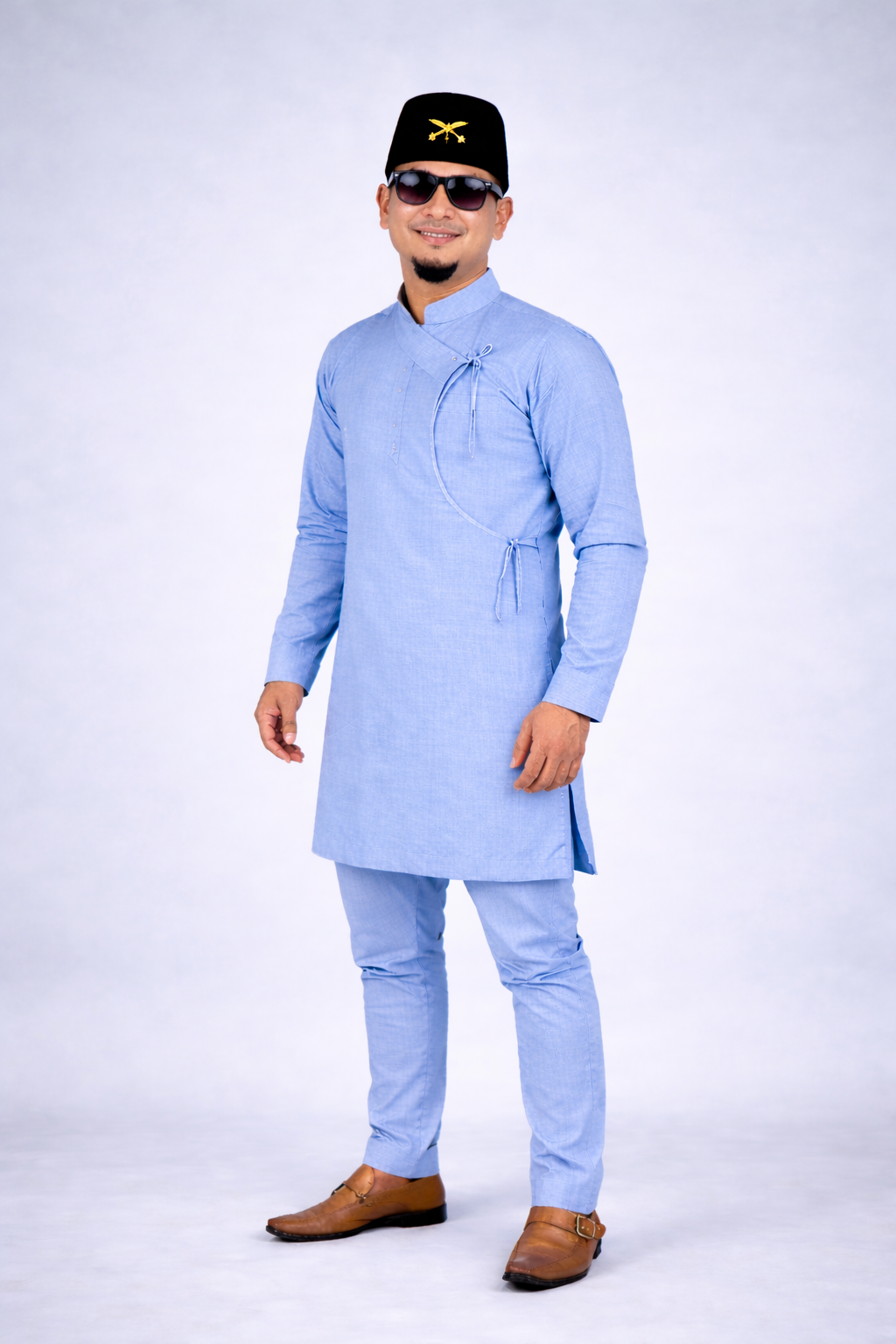 Light blue Nepali Daura Suruwal for men traditional outfit available in USA Mallko Store
