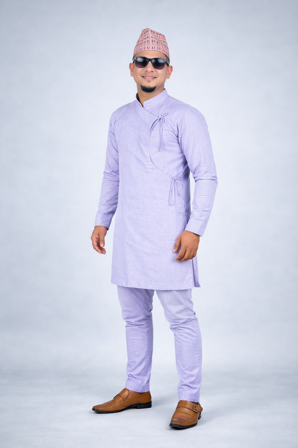 Light purple Nepali Daura Suruwal mens traditional wear available online USA Mallko