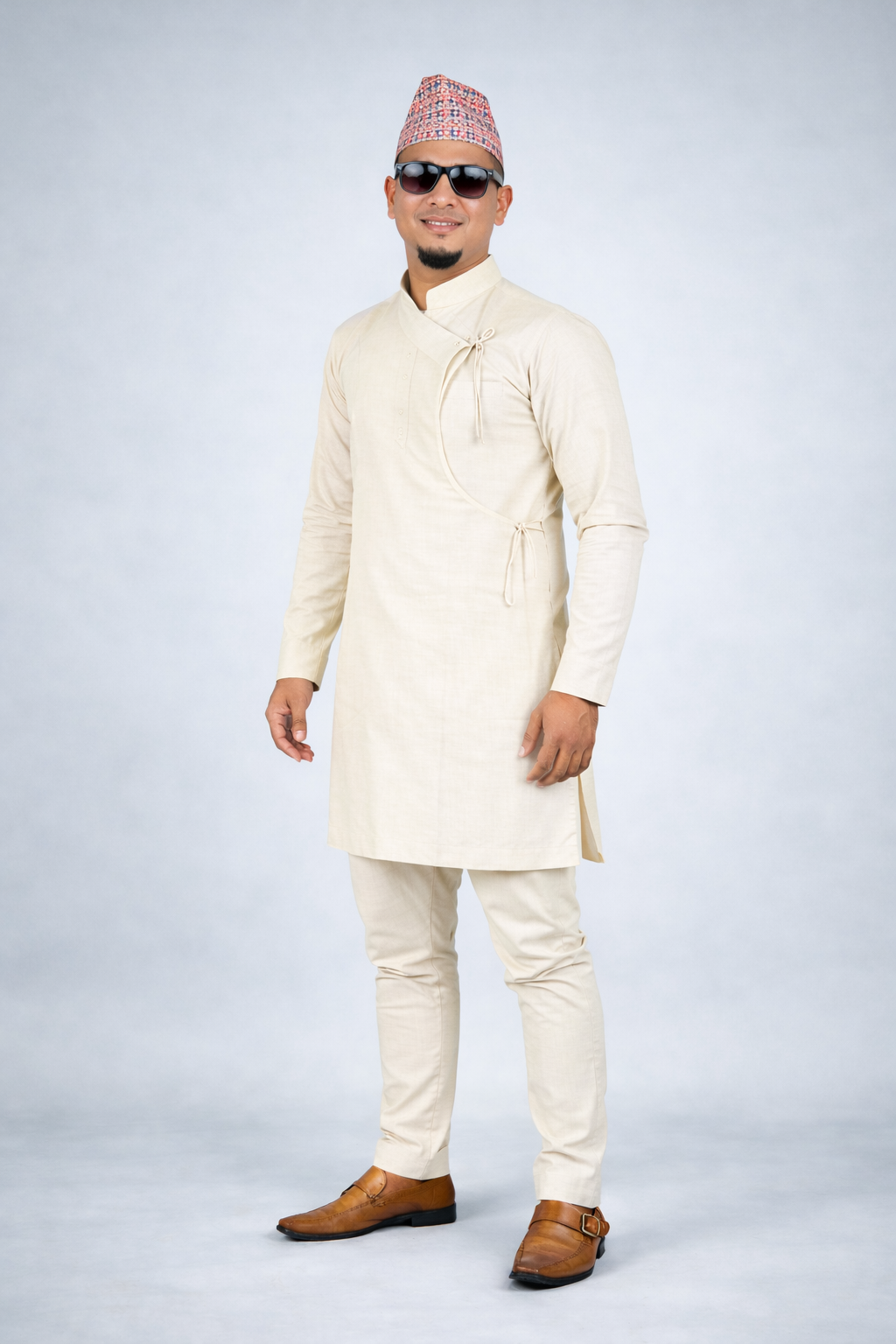 Cream color Nepali Daura Suruwal traditional mens outfit for wedding and events USA