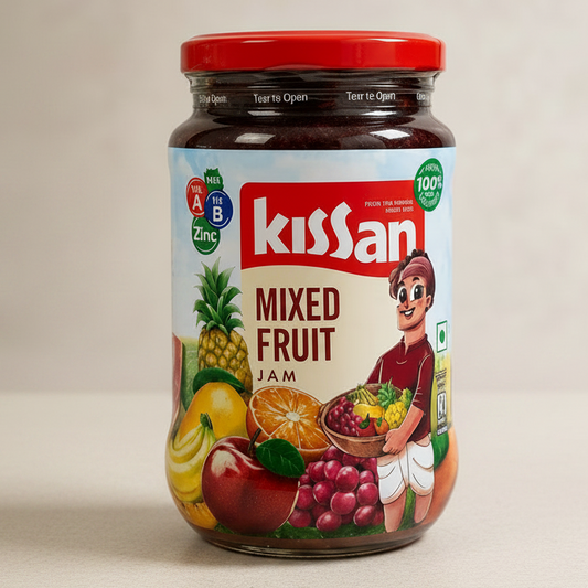 Kissan Mixed Fruit Jam 500g jar with mixed fruit jam spread