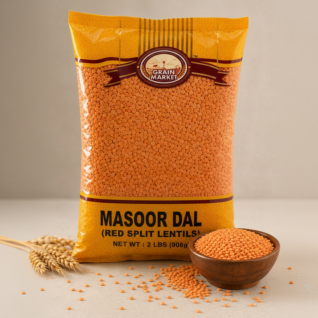 Grain Market Masoor Dal Red Split Lentils 2 lbs 908g package