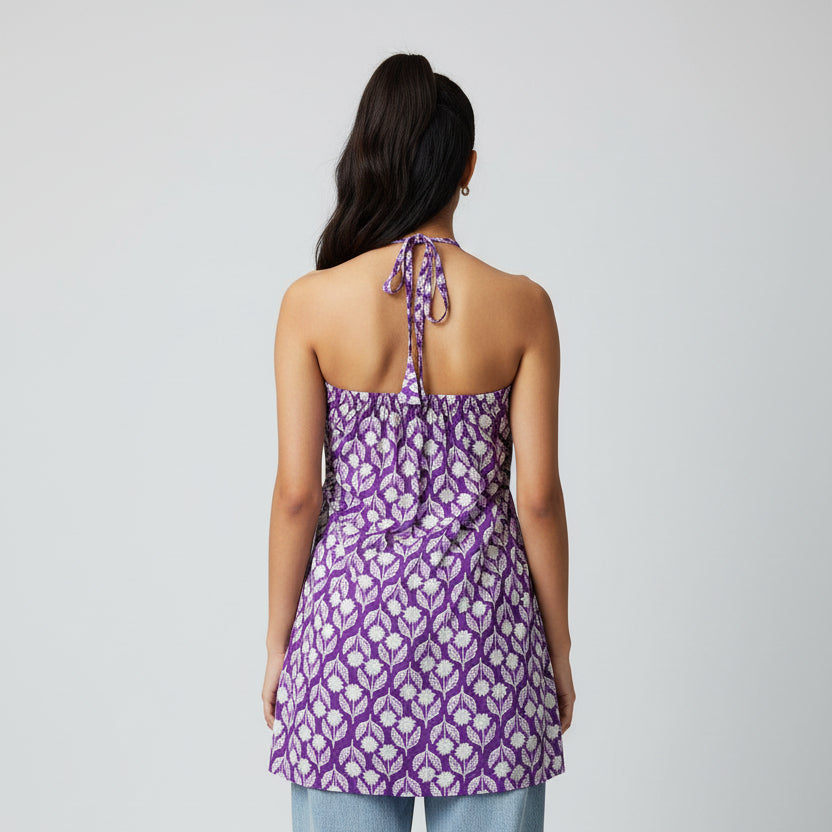 Purple Halter Neck Short Kurti