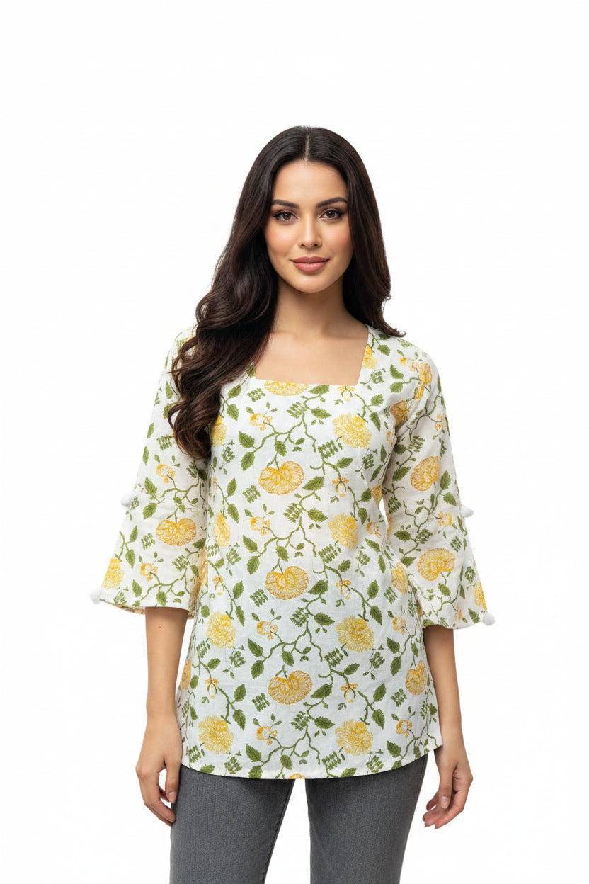 yellow-green-floral-tunic front design