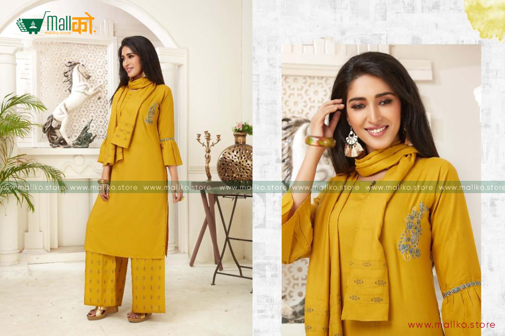 Ethnic Kurti, Palazzo & Dupatta Combo