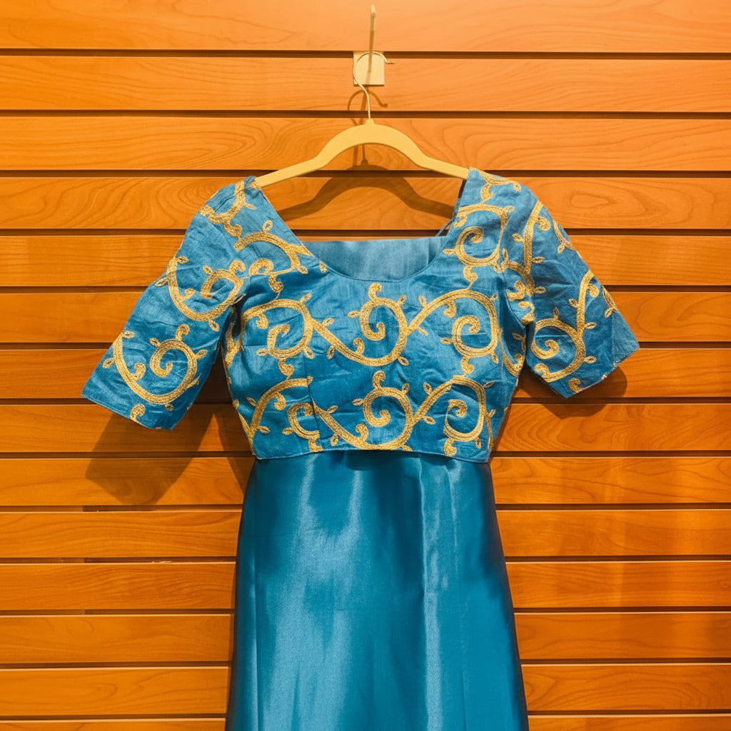 Plain Silk Sari with Stitch Blouse and Falls
