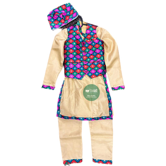 High Quality Boy's Daura Suruwal with Vest and Topi (Multicolor(Violet,blue,green,red))
