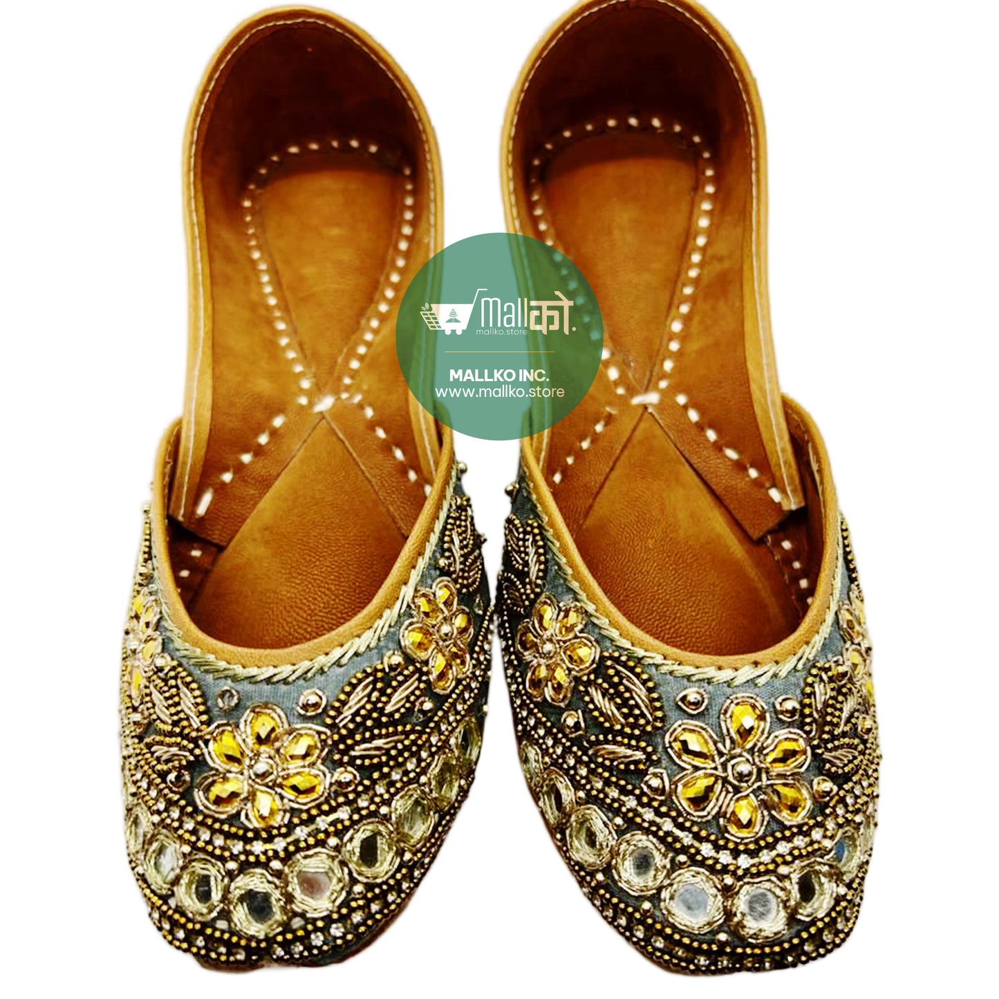 Beaded Flat Leather Sole Jutti