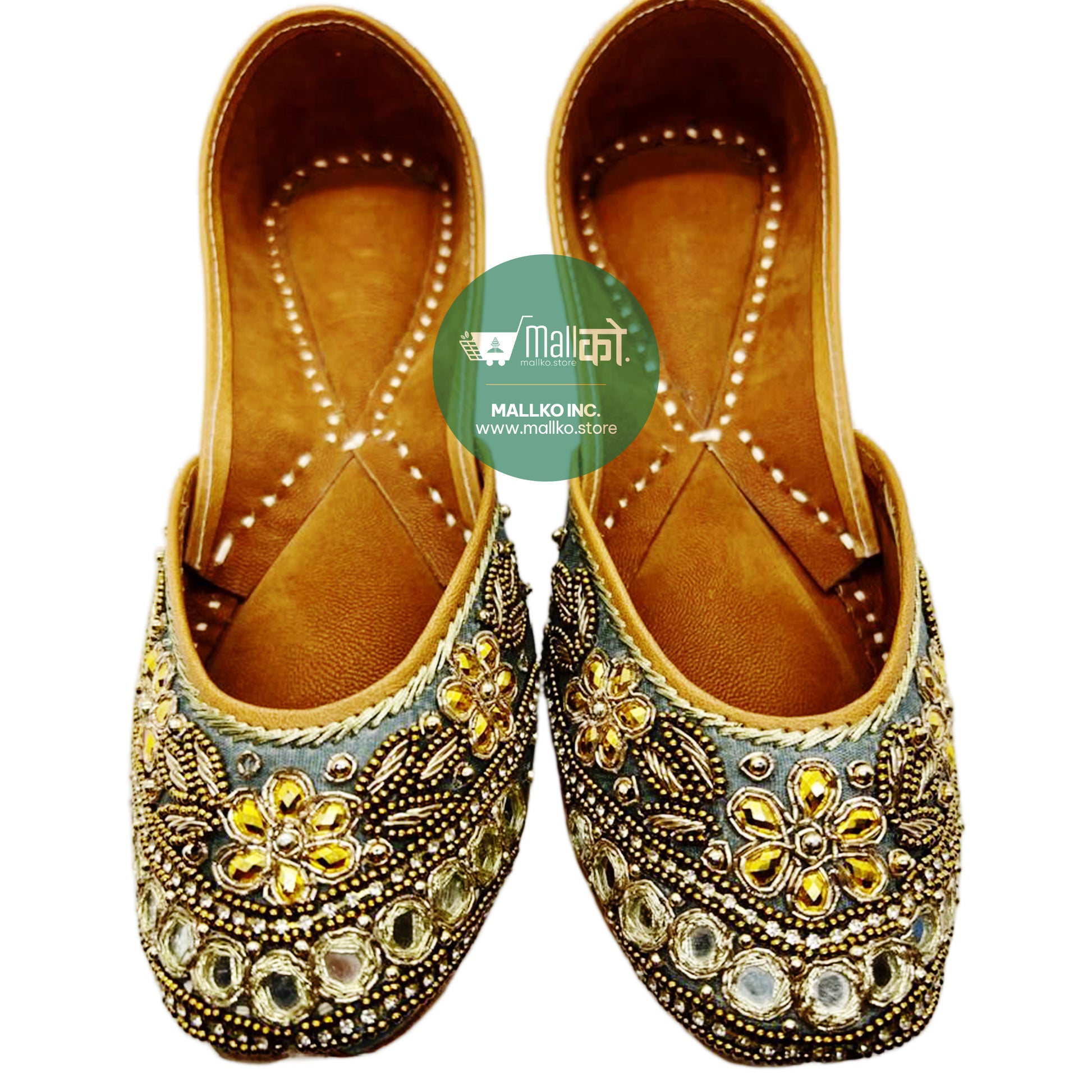 Beaded Flat Leather Sole Jutti