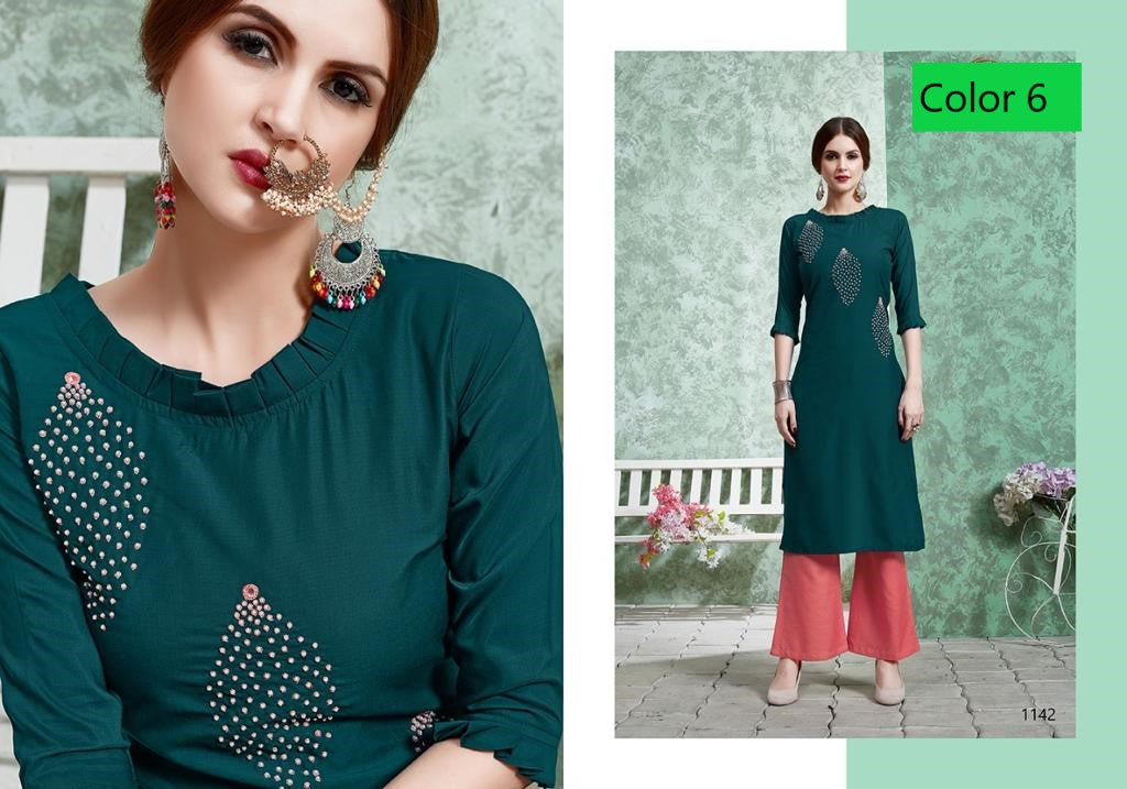 Straight-Cut Kurti with Elegant Handwork and Muslin Bottom