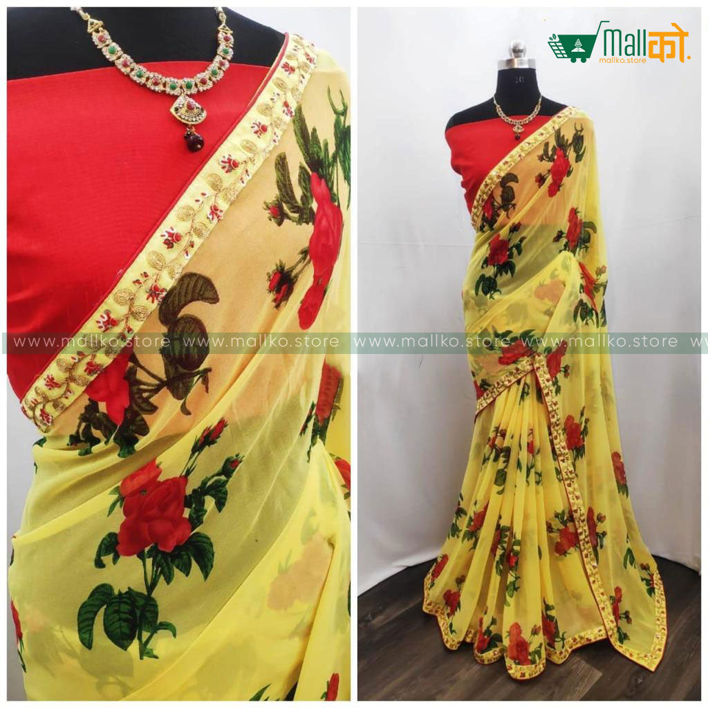 yellow Floral print saree ethnic wear