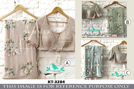 Elegant Sari with Fancy Thread and Moti Embellishments