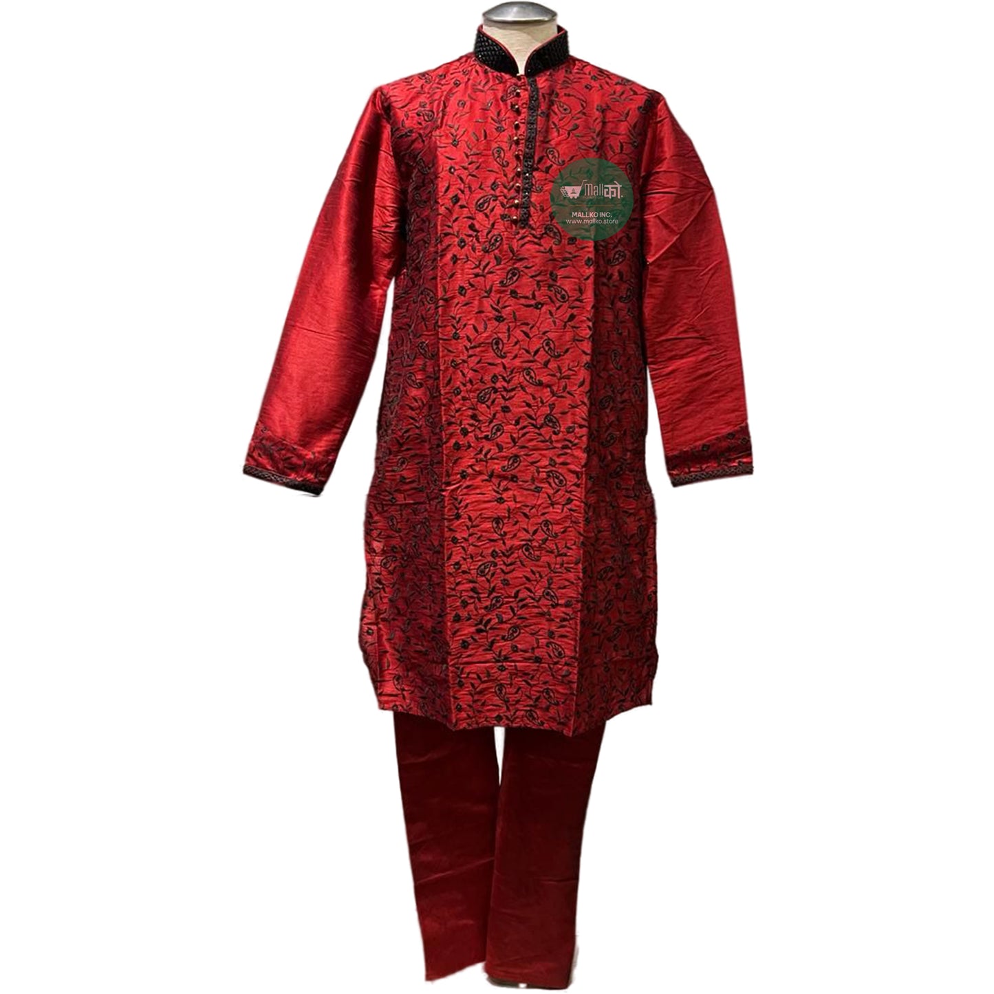 Men’s ethnic straight kurta and pajama set in red and maroon for festive occasions