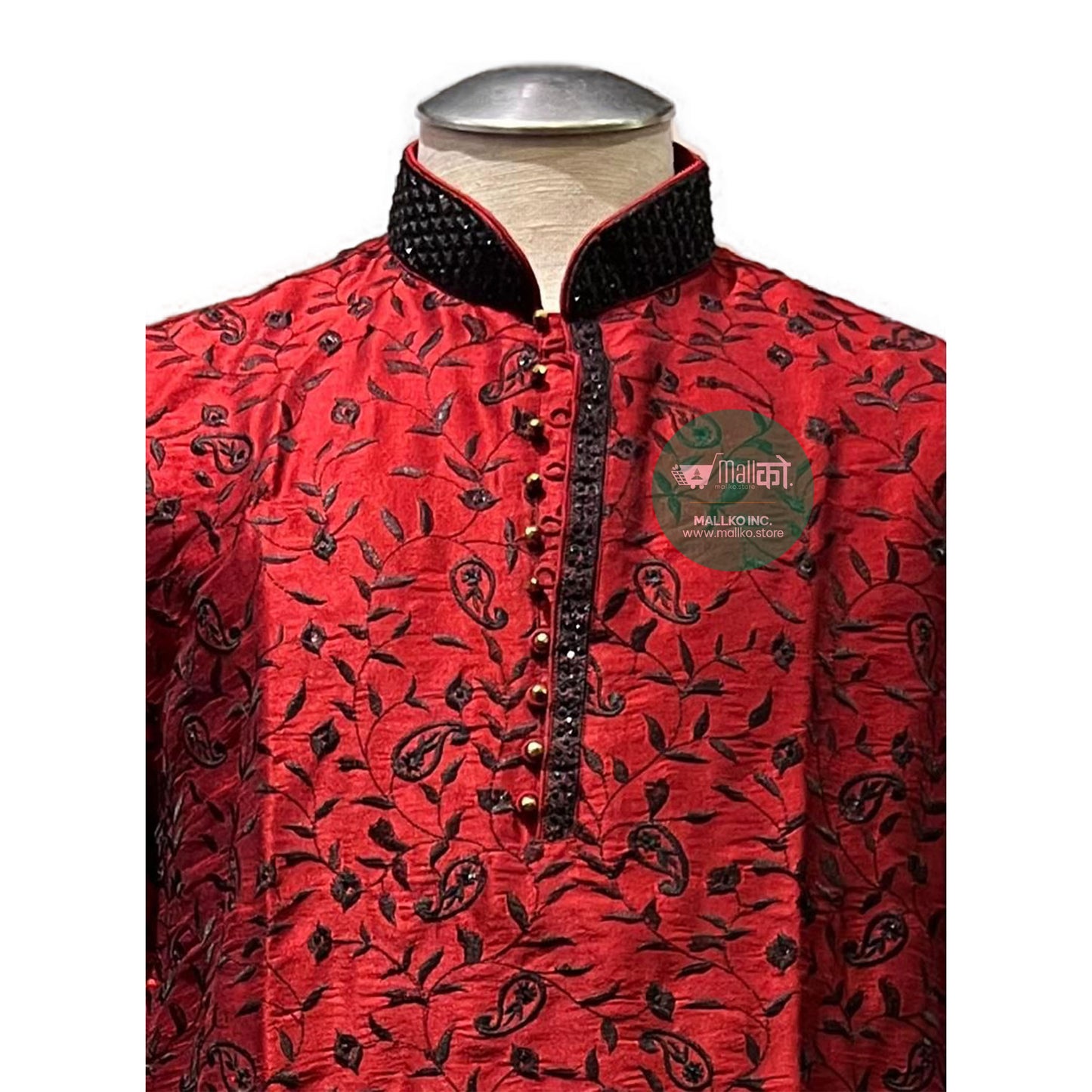 High-quality men’s long sleeve kurta with matching navy blue pajama