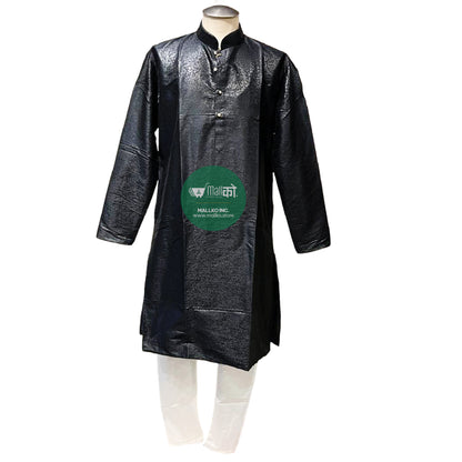 HITESH KURTA PAJAMA SET (Black and Off white /Banarasi Silk)