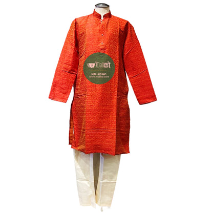 HITESH KURTA PAJAMA SET (Orange and Cream /Banarasi Silk)