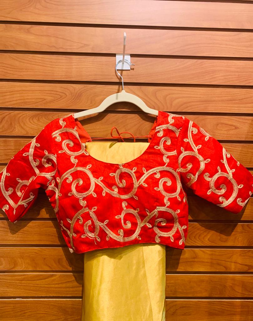 plain silk saree with stitched blouse red
