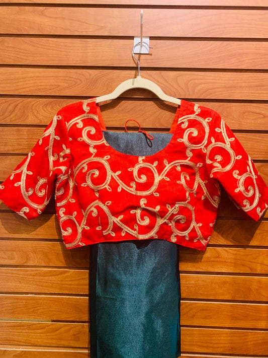 plain silk saree with stitched blouse and falls