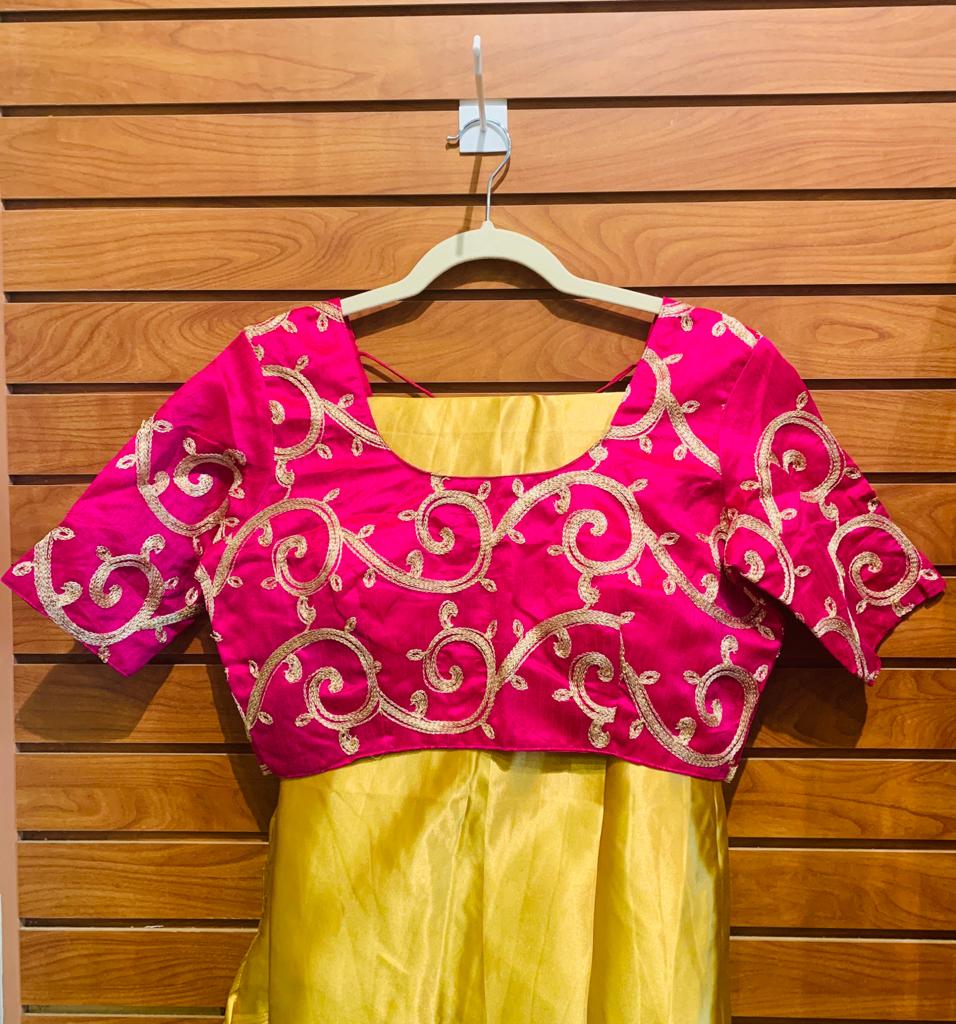 plain silk saree with falls and stitched blouse