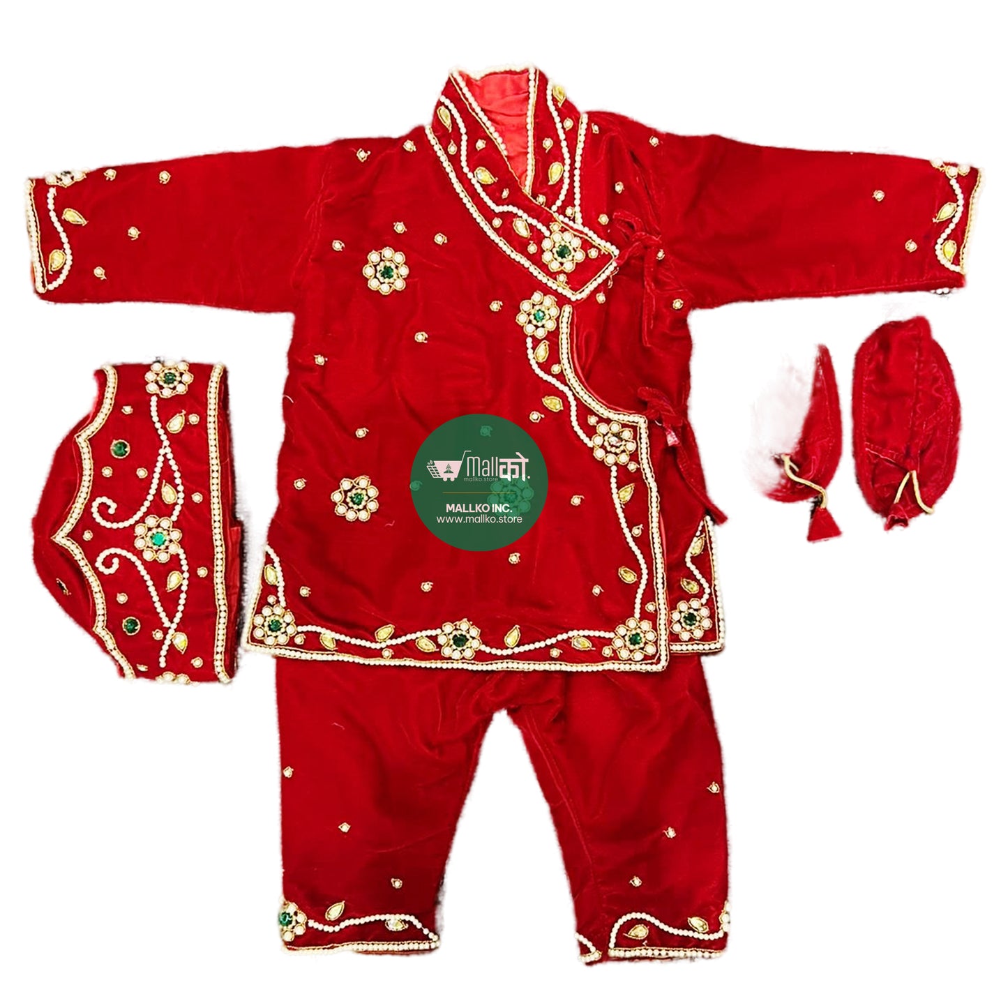 red Red Pasni Dress Set for Kids