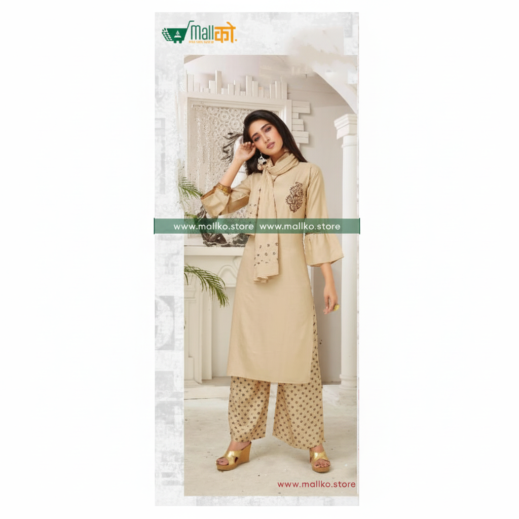 Designer Kurti with Palazzo & Dupatta