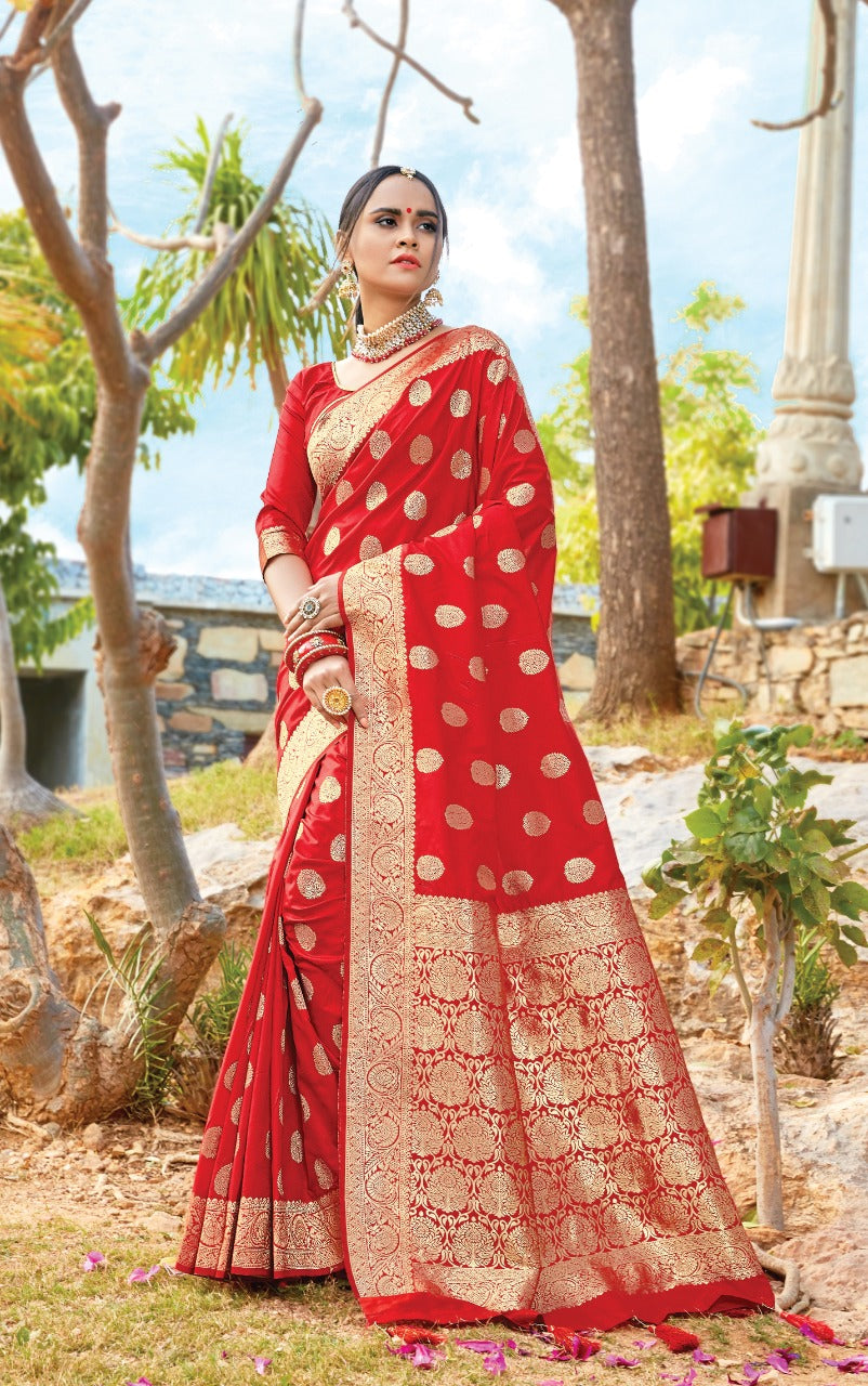 Red Pure Banarasi Silk Woven Bridal Saree Latest 2446SR05