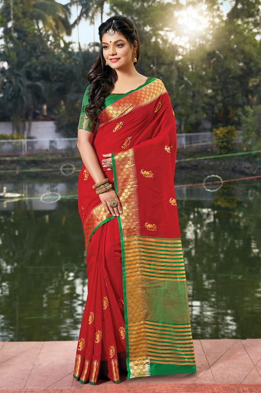 Cotton Saree ( Pink/ Red)