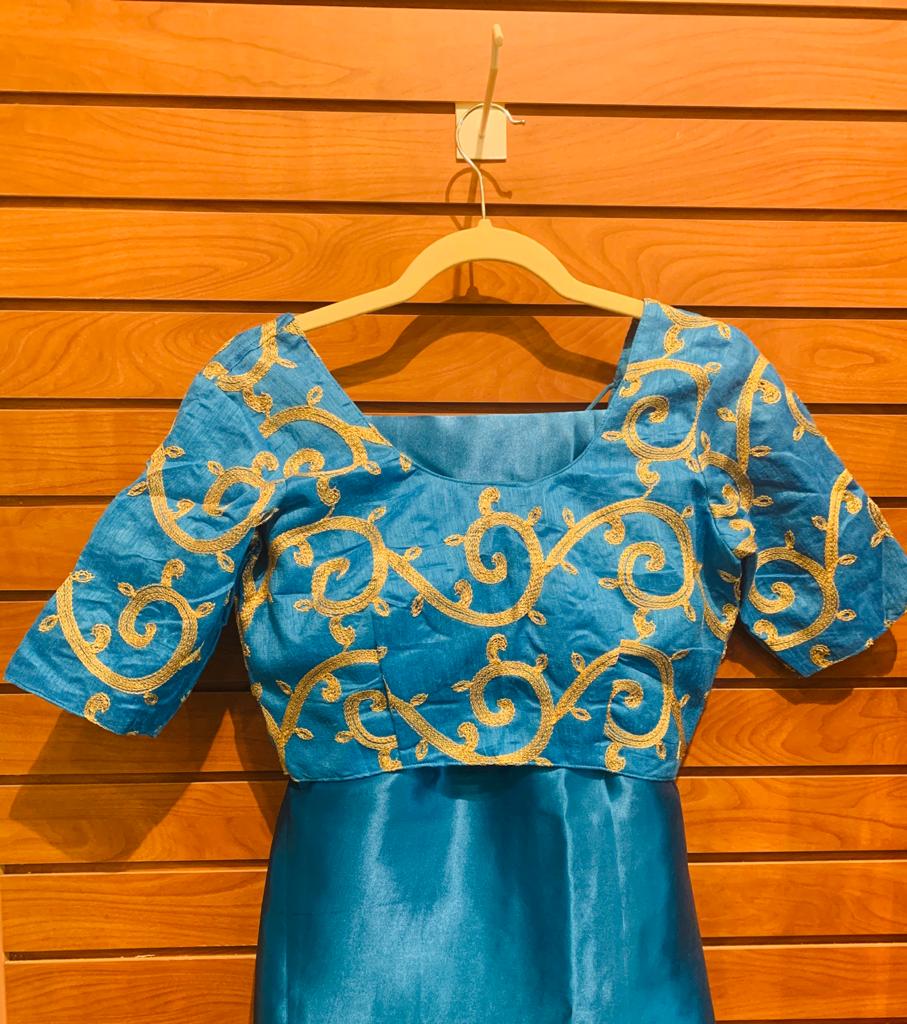 Plain Silk Sari with Stitch Blouse and Falls