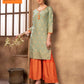 Stylish Gold Pattern Kurti with Matching Sharara