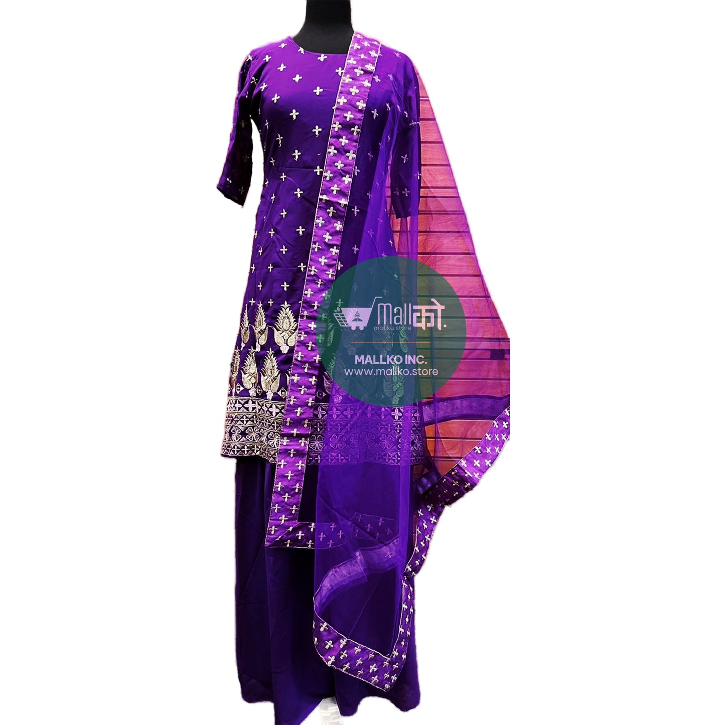 Women’s Violet Straight Cut Kurti Set purple