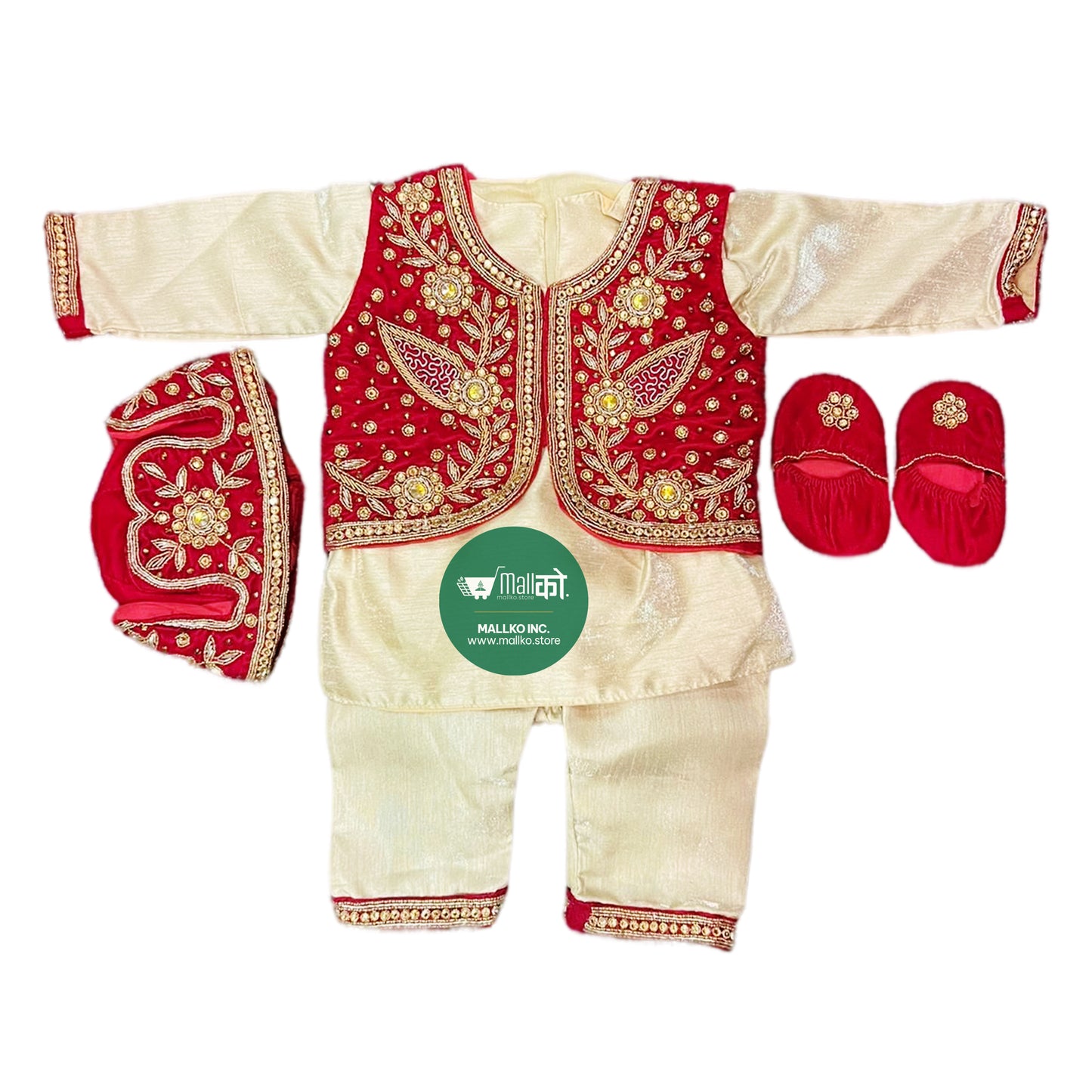 Shining Gold and Red Pasni Dress for Boy